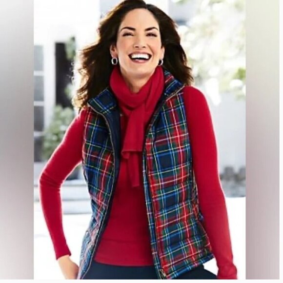 Talbots Plaid Down Filled Puffer Vest Size Medium - Picture 2 of 12